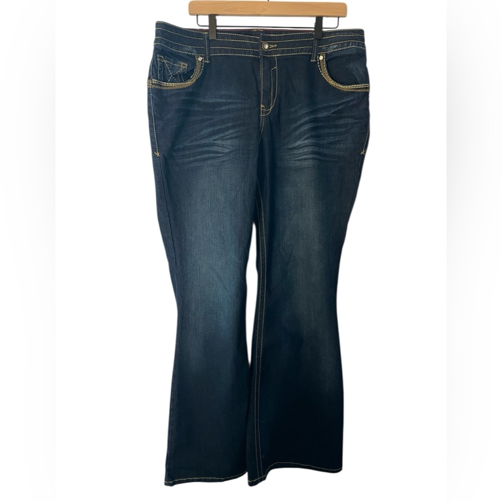 Lane Bryant Slim Flare Wide Leg Dark Wash Blue Jeans Size 18 Unique Stitching